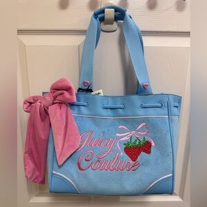 NWT Juicy Couture Retro Strawberry Daydreamer Tote in Blue Gleam